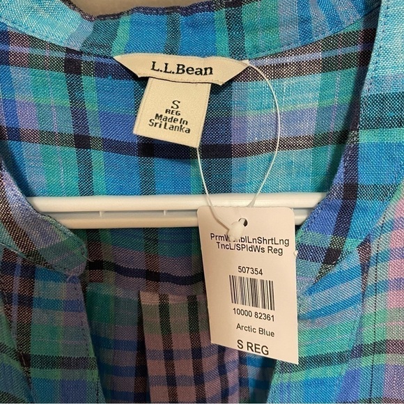 L.L.Bean 100% Linen Premium Washable Linen Long Tunic Top Plaid Small - Picture 8 of 11
